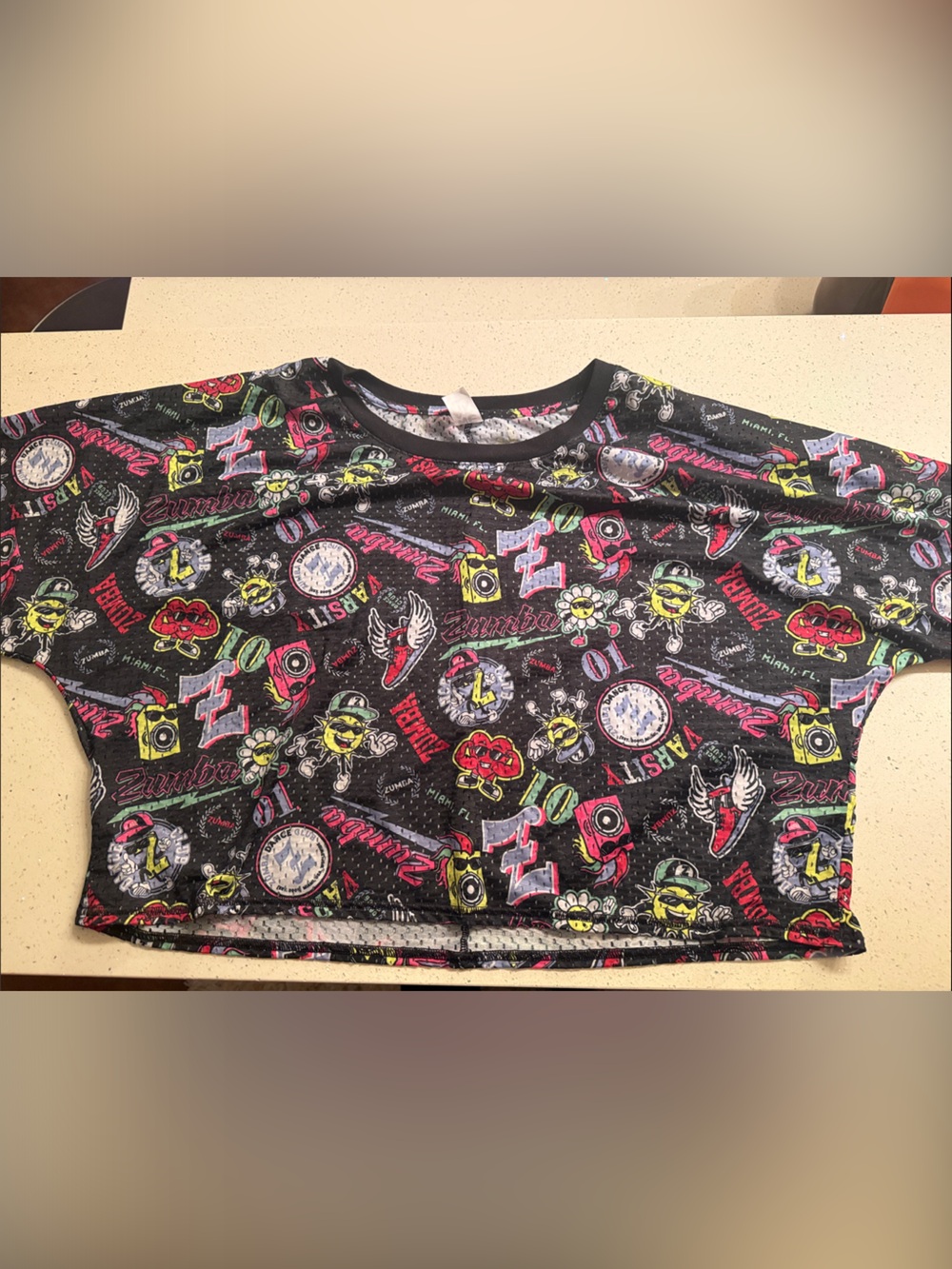 Zumba Fitness Black Crop Top with Neon Multicolor Graphic Print